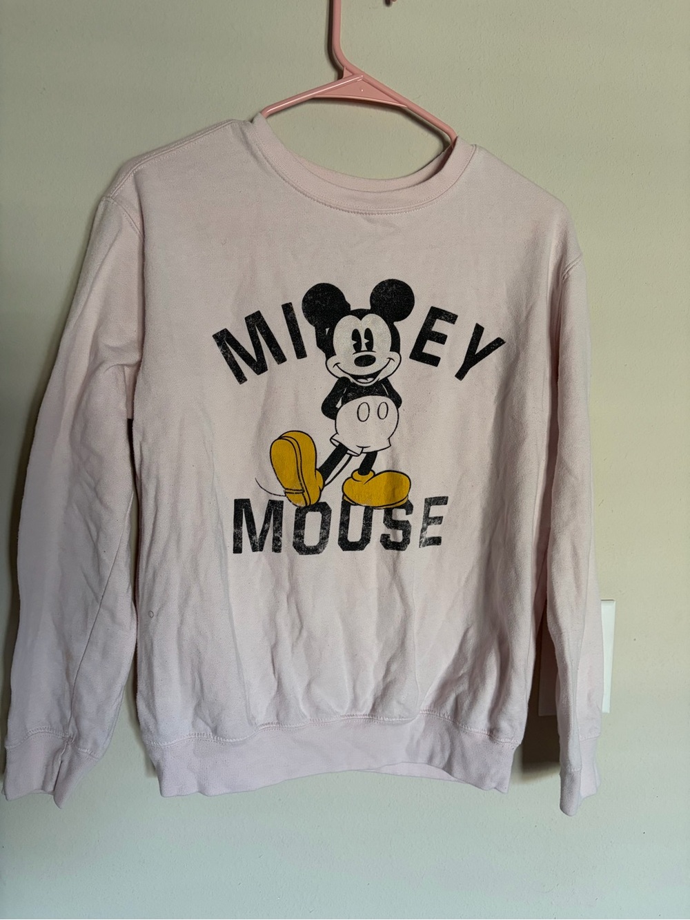 Disney Mickey Mouse Blush Pink Distressed Graphic Sweatshirt Size L